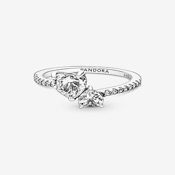 Pandora - Dobbel Hjerteglitrende Ring - Sterlingsølv Circumference: 50mm