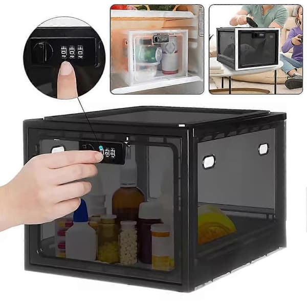Large Medicine Box with Lock for Secure Medicine Storage, Lockable Box for Refrigerator/Snacks Food Phone Boxes with Combination Code - Transparent V Transparent White