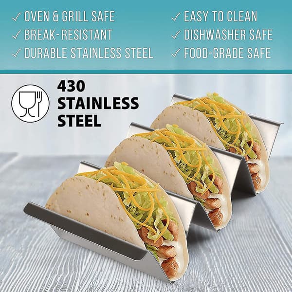 4 pakker Taco Holders Rustfrit Stål Taco Stativ Stativ Bakkestil