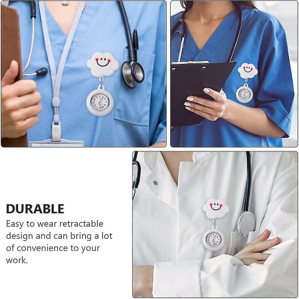 Udtrækkelige sygeplejerske ure Clip-On hængende revers tegneserie silikone smil sky fob lommeur badge Tunika stetoskop ur til læge sygeplejersker Giftwhi