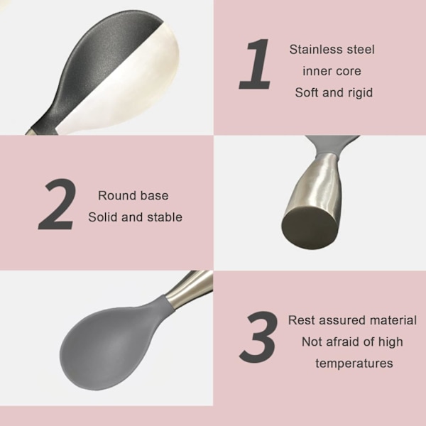 Silikoneske til servering af ris, rustfrit stål silikoneske til servering af ris, køkkensilikoneske med non-stick belægning, til madlavning af sauce, suppe, dressing og ris