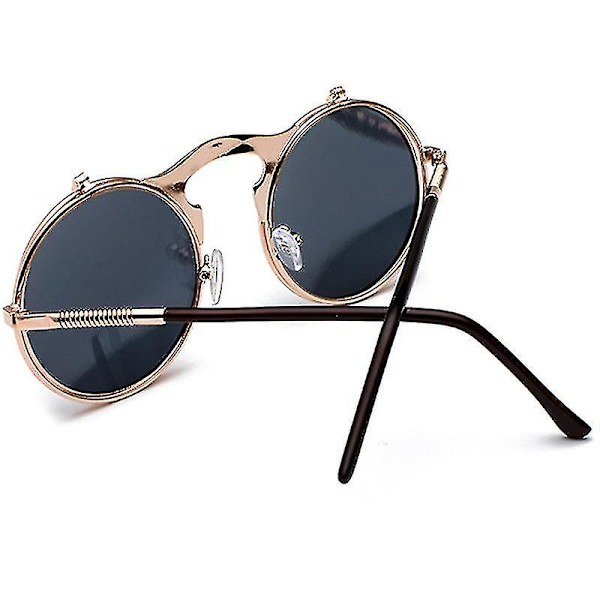 Miesten unisex-aurinkolasit, pyörivät linssit, pyöreät silmälasit Pink Frame Grey Lenses