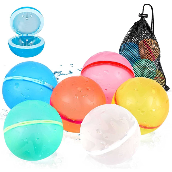 6 PC gjenbrukbare magnetiske vannballonger, selvforseglende hurtigfylling, lateksfri silikon utendørs leker for barn Voksne utendørs spill Sommermorsom fest