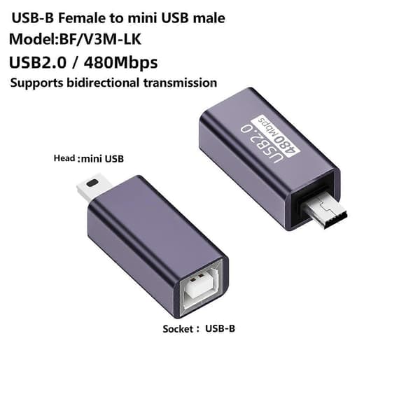 USB-B Hun til Mini USB Han 480Mbps Adapter Aluminium Legering Konnektor til Elektrisk Klaver/Printer