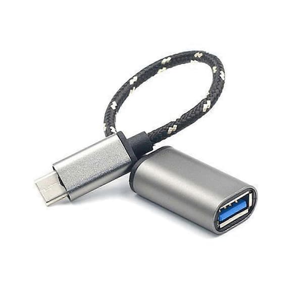 Grå Typ C OTG till USB 2.0 Adapterkabel - Aluminiumlegering, Nylonflätad, Plug & Play