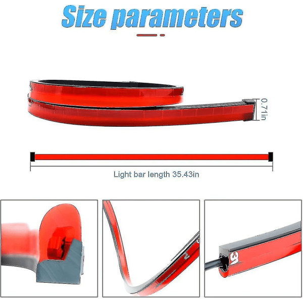 Billad bremselys LED-stripe, 35 tommer universal rød tredje, 144 LED DC12V høyt montert stopp bremselys bar for kjøretøy lastebiler biler