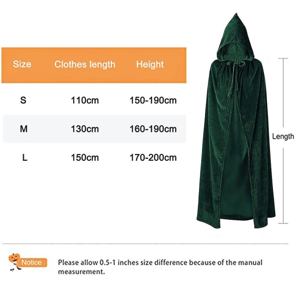 Unisex Hættekappe Cape Robe Satin Cosplay Halloween Jul 150cm