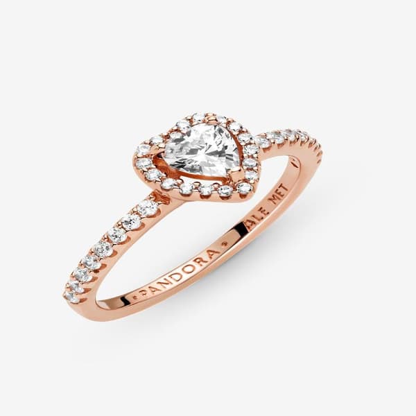 Pandora - Sparkling Elevated Heart Ring - 14k roségullforgylling Circumference: 58mm