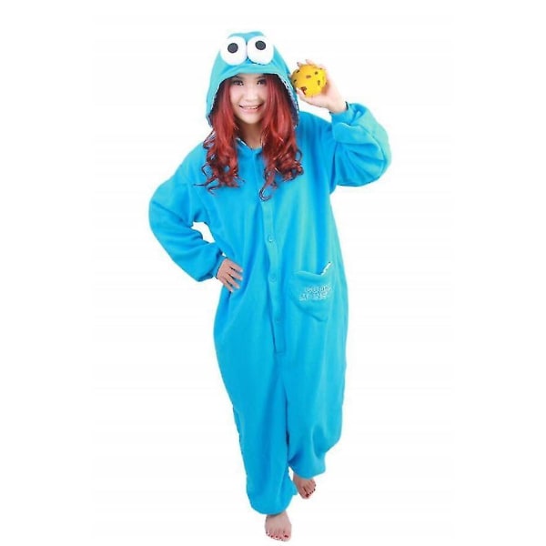 Vuxen Sesam Street Cookie Monster Pyjamas Maskeraddräkt Blue M