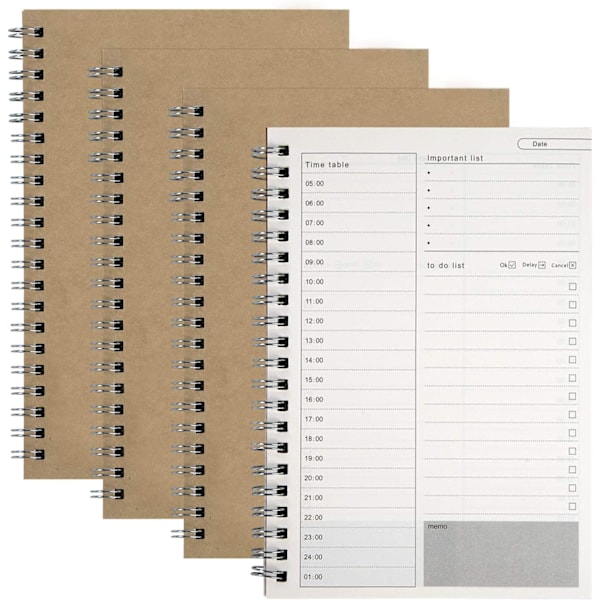Daglig Planlægger Brun Kraft Papir Notebook Spiral Notepad Tidsstyring Manualer To Do Liste Daglig Planlægger 100 Sider / 50 Ark 19 x 13 cm (4 Stykker)