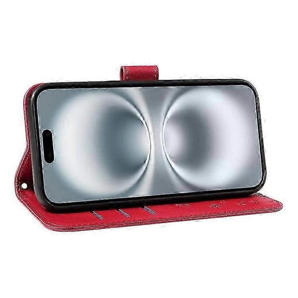 Kompatibel med iPhone 16 Läderfodral Plånboksfodral Maskrosavtryck Red