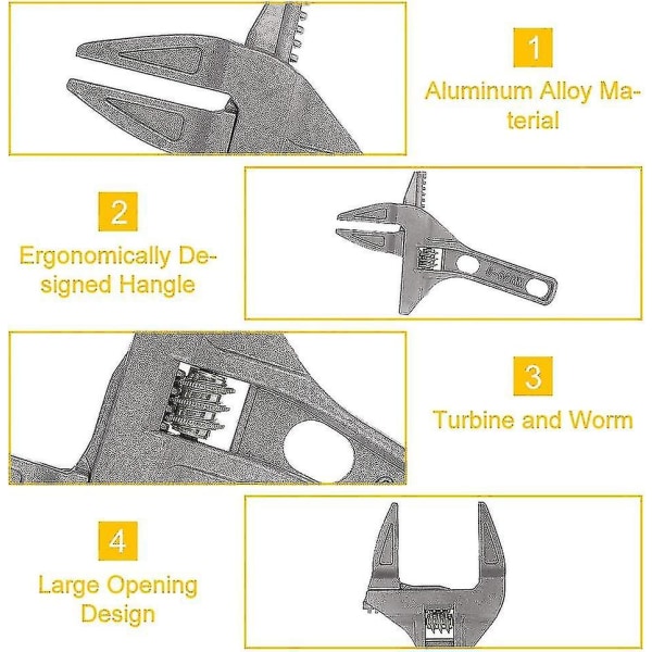 Justerbar skiftenøkkel 6-68mm Stor åpning Bred klo Aluminiumslegering Skiftenøkkel med kort håndtak Ultra-tynn mobil skiftenøkkel Kran VVS Vask Skiftenøkkel Ba