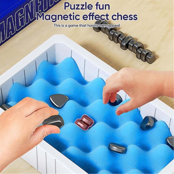 Magnetisk skakspil, magnetisk brætspil 2023, sjovt bordmagnetspil med 20 magneter, strategispil til børn og voksne Familie-festspil A with Sponge box and Rope