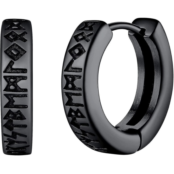 Norse Viking Runes Hoop Earrings For Men Women 12mm Huggie Hoops Rww