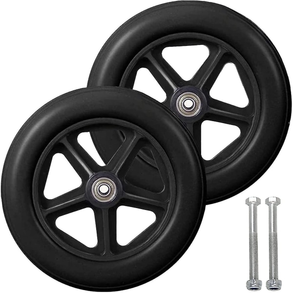 8 tum främre hjul, 2 st rullstolsbyteshjul, halkfritt massivt däck, 190 mm grått i svartsvart
