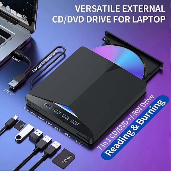 Extern USB CD DVD-enhet USB 3.0 Brännare Kompatibel Windows 11/10/8/7 Linux Mac OS