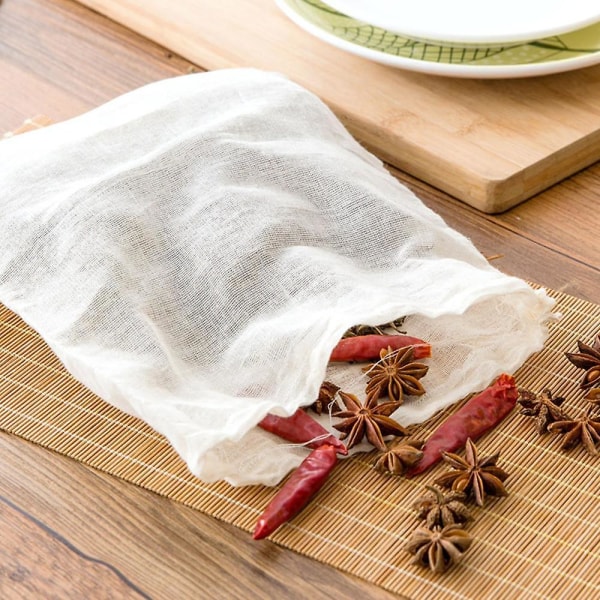 30 kpl maustepusseja ruoanlaittoon Juustokangaspussit siivilöimiseen Uudelleenkäytettävät tyhjät teepussit Kiristysnyörillä keittopusseja Musliinipusseja