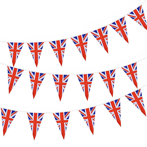 10m Union Jack Triangulär Vimpel 30st Brittiska Flaggor, Kung Charles Kröningsdekorationer, för Festdekoration