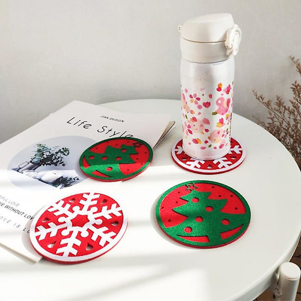 Jule Snefnug Design Coasters Filt Kop Måtter Vin Te Kaffe Måtter, Dekoration Til Julefest Ferie shape1