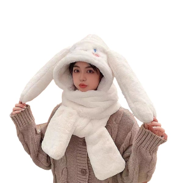 3 i 1 Kawaii Kuromi Mymelody Cinnamoroll Plys Hat Med Tørklæde Tegnefilm Kasket Vinter Jul Sød Bunny Hat Tørklæde og Handsker Gaver Til Kvinder Piger White