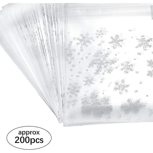 200 stk. Snowflake Cookie Bag Klar Plastikpose Transparent Slik Jule