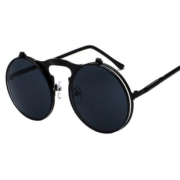 Menn Unisex solbriller Flip Up Lens runde øyebriller Black Frame Black Lenses