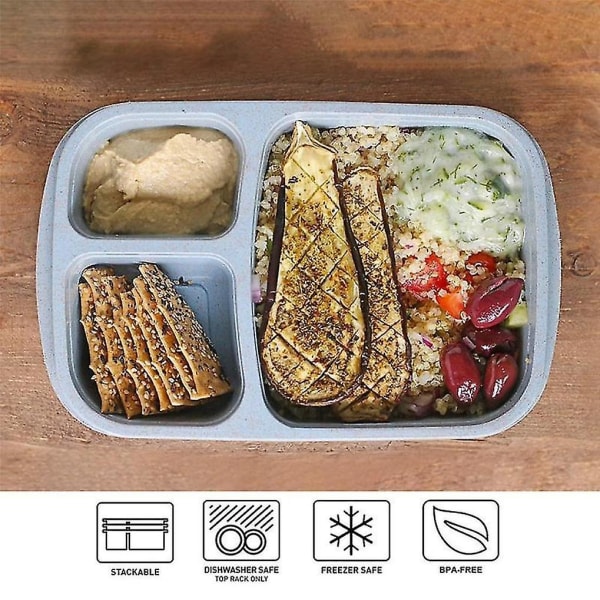 4 pakkausta muoviset lounasastiat, joissa on 3 lokeroa, uudelleenkäytettävä Bento-laatikko lapsille/ toddler