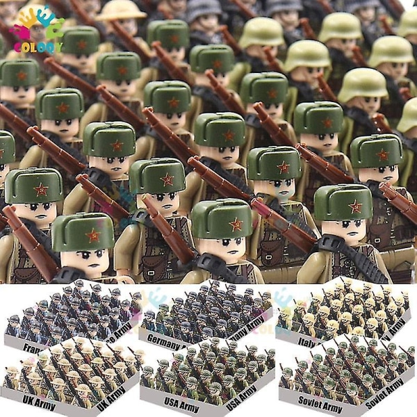 Nya barns leksaker Ww2 militärfigurer byggklossar nation armé soldater montera tegel pedagogiska leksaker kompatibla med pojkar julklapp-b 24pcs8