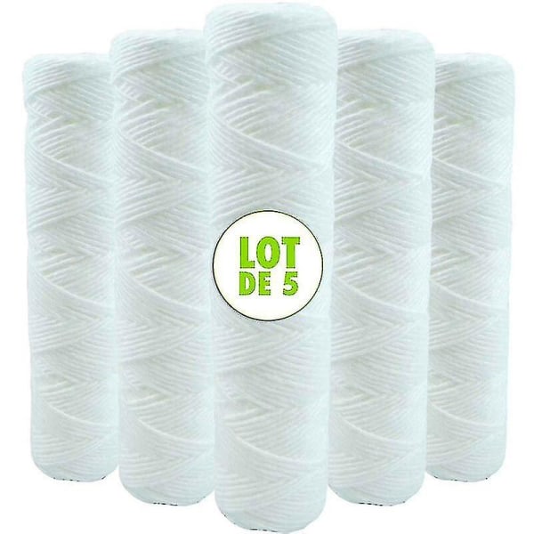 Set med 5 spiralformade vattenfilterpatroner Anti Sediment 9 tum 3/4 - 5 mikron Kompatibel med 10 tums filter Tillverkad i Frankrike-kryc