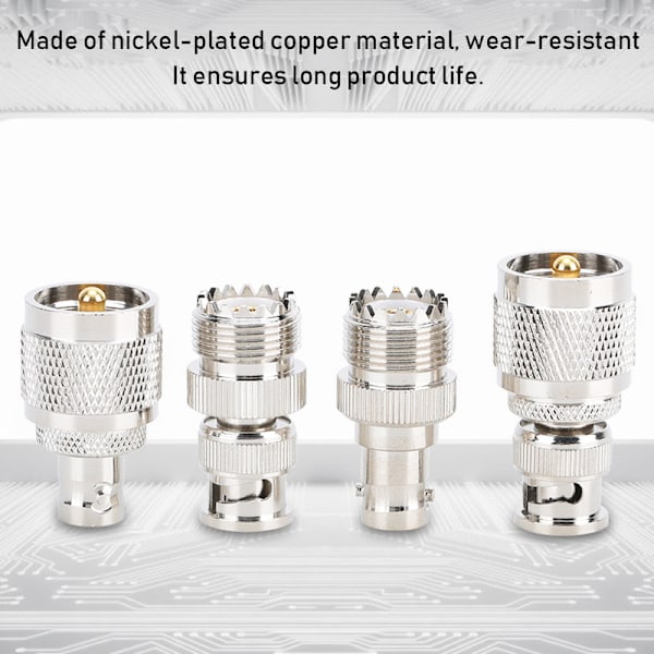 4 stk UHF til BNC Nikkelbelagt Kobber Kontakt Adapter 50 Ohm for Antenne Radio WiFi Trådløst LAN