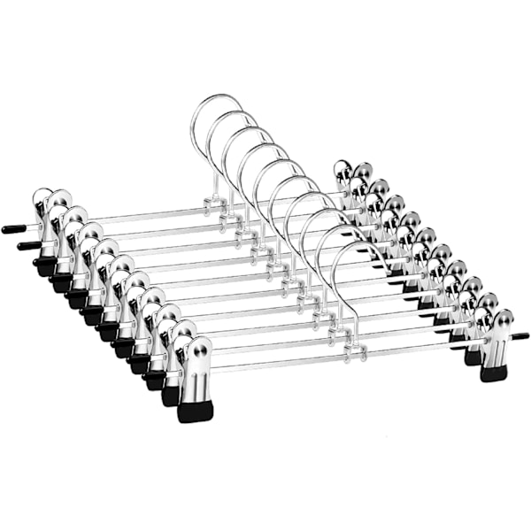 10-pack metallbyxor bältesbyxor galgar kromfinish längd 35 cm med 2 avtagbara halkfria byxklippor stor belastningskapacitet