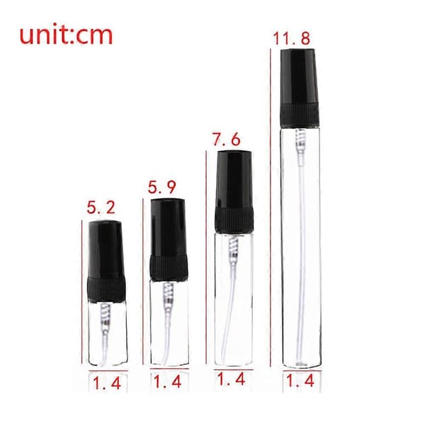 50 st mini bärbara parfymflaskor i glas, tomma sprayflaskor i glas i resestorlek (2 ml)