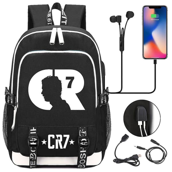 2023 Cr7 Barn Vattentäta Skolväskor Usb Laptop Ryggsäck Unisex Resväskor Studentväskor