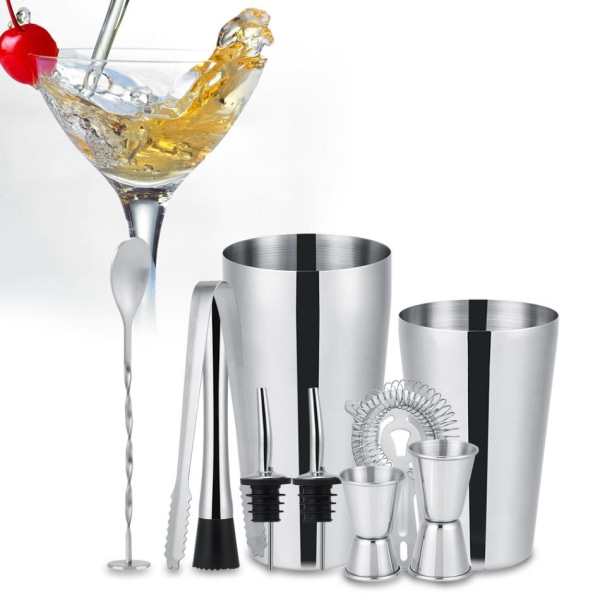 10-delt cocktailsett, barsett, shaker 700ml - Rustfritt stål silver