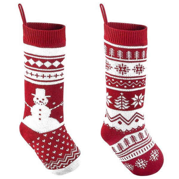 2 Pakk Strikkede Jule Strømper, Til Familieferie Xmas Treet Decor, Julefest Dekorasjoner Christmas tree * snowman