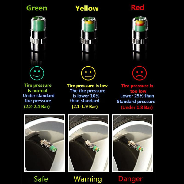 4 kpl Universaali Auton Rengaspaine Mittari Ilmaisin Rengaspaineen Valvonta Venttiilihattu Anturi Ulkoinen Venttiili Tunnistus Auton Tarvikkeet|rengas Tarvikkeet|