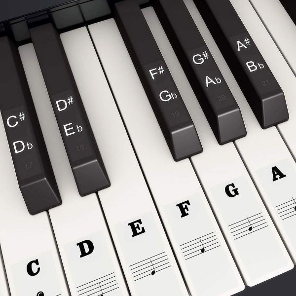 Pianokoskettimistotarrat 49/54/61/88 valkoisille ja mustille koskettimille, musiikkia elektronisille pianonäppäimistön muistiinpanotarroille