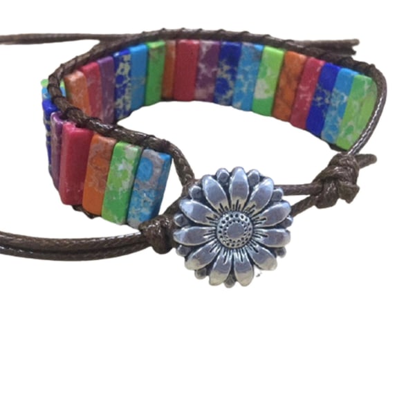 7 Chakra Armband Handgjorda Färgglada Armband Chakra Beads Sten Läder Wrap Armband 32 Colored Stone Flower Button