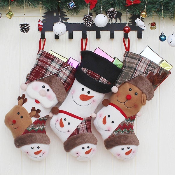 Julstrumpor, Set om 3 Jultomte, Snögubbe, Ren, Julkaraktärsdekorationer & Festtillbehör
