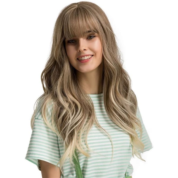 24\" Naisten synteettiset peruukit pitkät aaltoilevat vaaleat pörröisellä otsatukalla vaaleat Blonde 22.2 x 16.31 x 5.21 cm;343.2 g