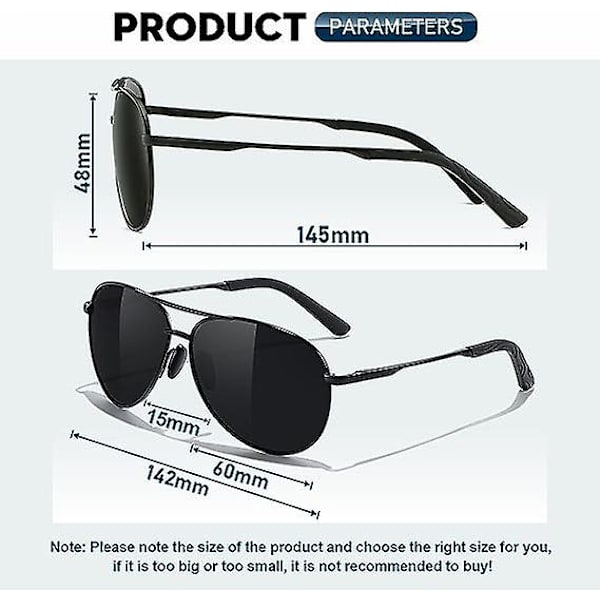 Polariserte solbriller - Aviator solbriller unisex Uv400 solbriller sorte solbriller unisex