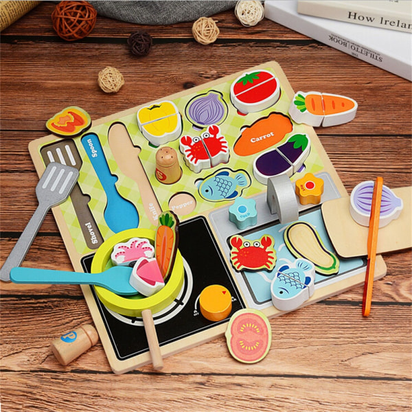 Træ Børns Køkken Grøntsager Legetøj Puslespil Jigsaw Læring Legetøj Til Børn