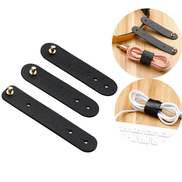 SOYAN 3-PACK Kaapelinpidike PU-nahkaa Musta size 8