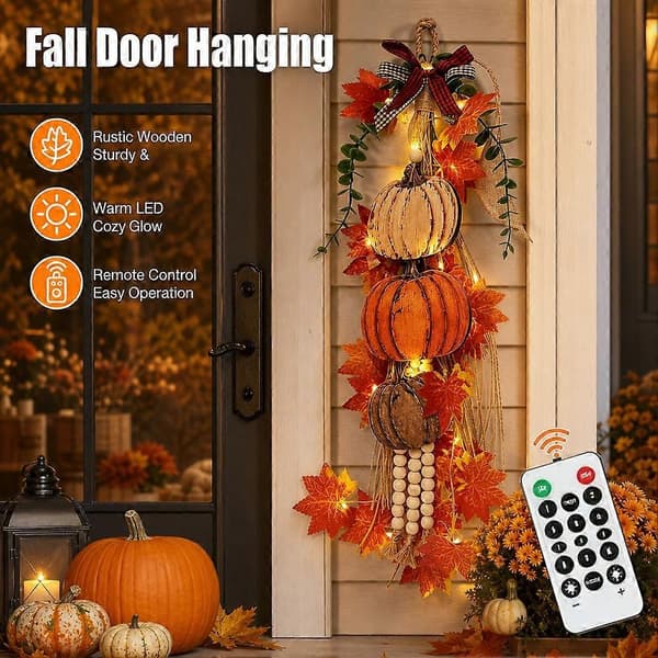 Träpumpadekoration - LED-hängskylt för höstveranda, vägg och heminredning Pumpkin 2pcs