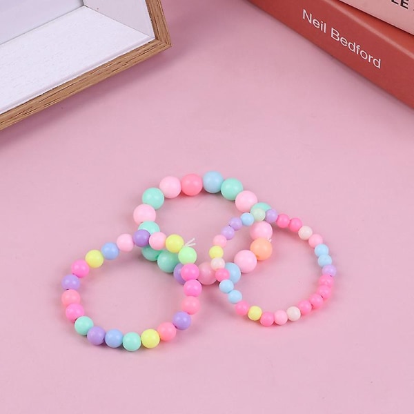 10pcs Children Girls Charm Bracelet Kids Colorful Pearl Bead Elastic Bracelets 6mm