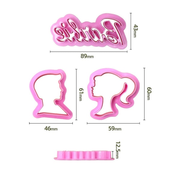 2023 Barbie Head Stamp Girls Cookie Cutter Sett 3d-trykt kake Sjokolade Fondant Mold Mold Kjøkkenverktøy 1Set