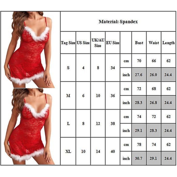 Jul Kvinnor Sexig V-ringad Underkläder Miniklänning Babydoll Nattkläder Nattkläder S