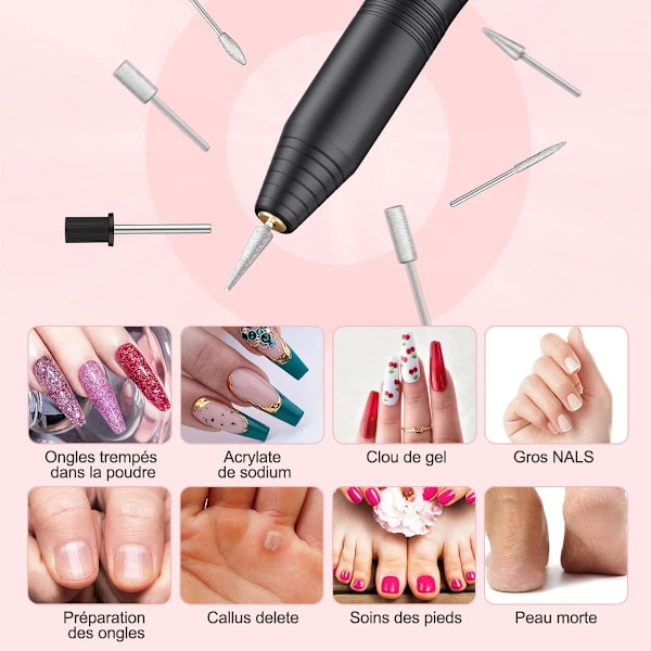 Nagelslipmaskin, professionell elektrisk nagelfil för nagelkonst, wi