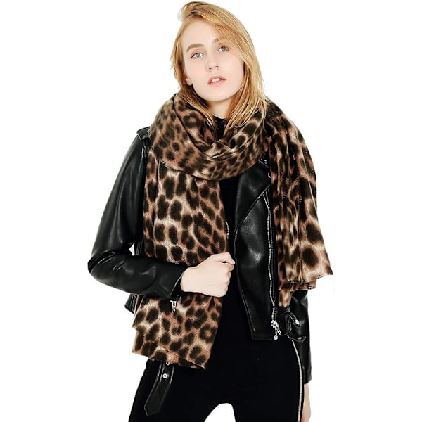 Leopard print tørklæde til kvinder - stort, langt tørklæde med dyreprint - blødt og varmt