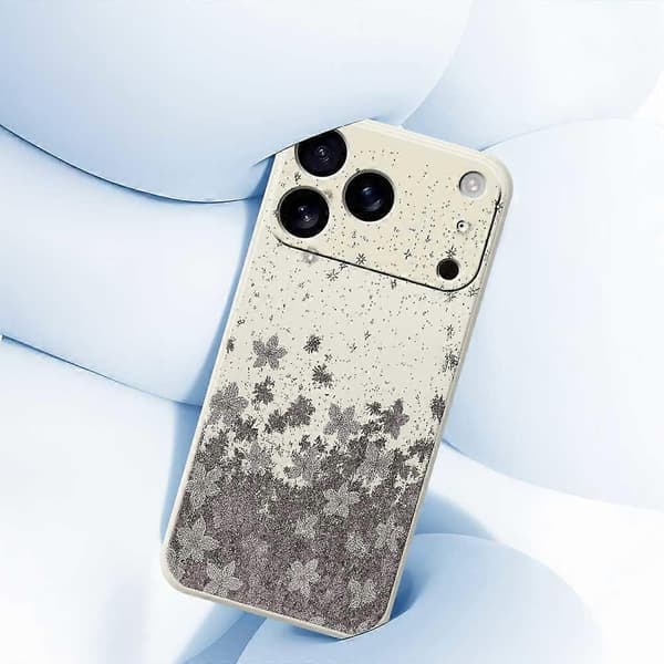 Deksel til iPhone 17 Pro Max, grått blomstermønster, rett kant, TPU-bakdeksel Multicolor Beige